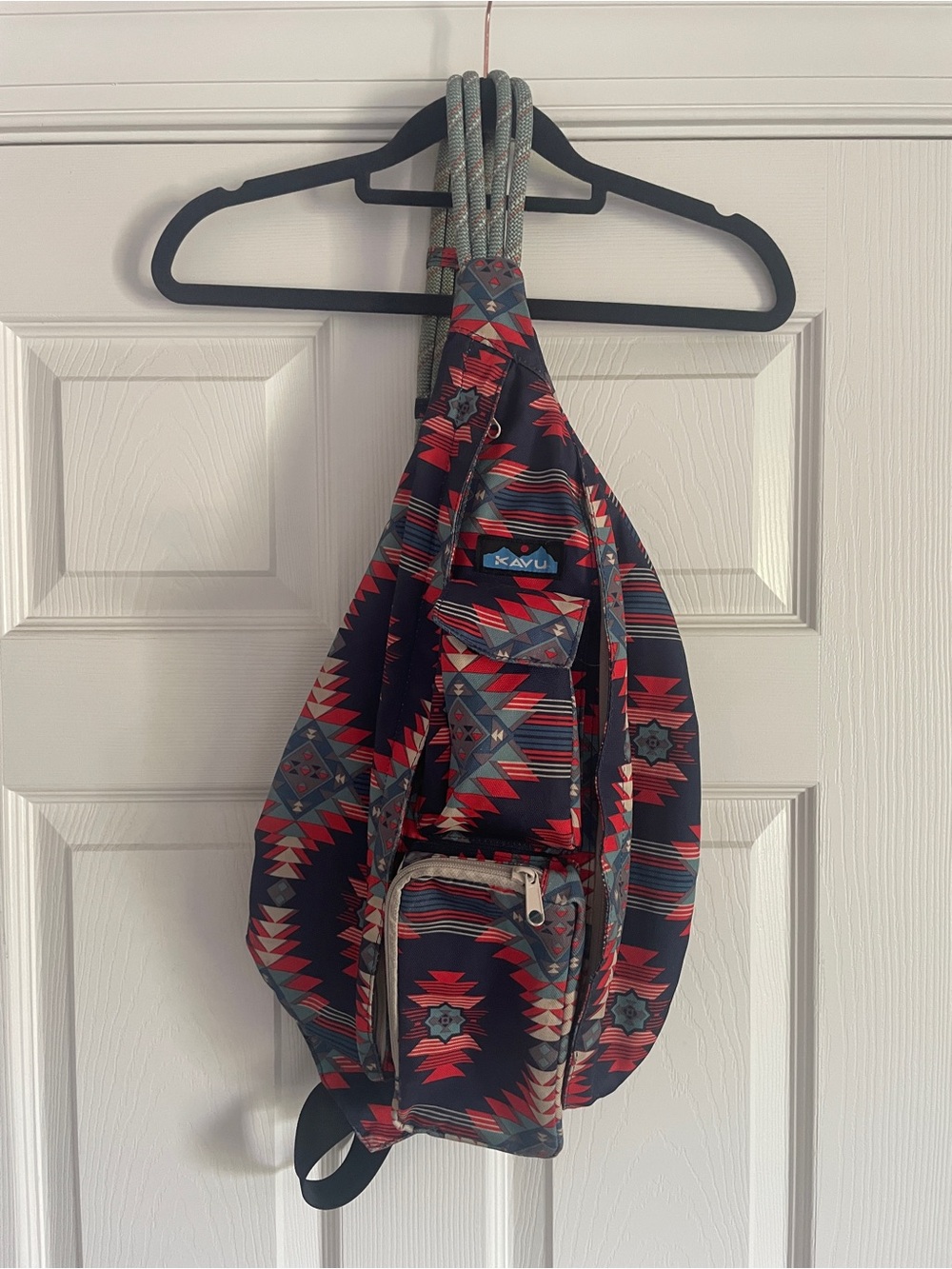 Kavu Red and Teal Geometric Sling Bag